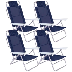 Kit 4 Cadeira de Praia Summer Reclinavel 6 Posições Aluminio Suporta Até 120Kg Apoio de Braço Mor