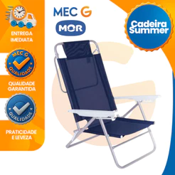 Cadeira de Praia Summer Reclinavel 6 Posições Aluminio Suporta Até 120Kg Apoio de Braço Mor