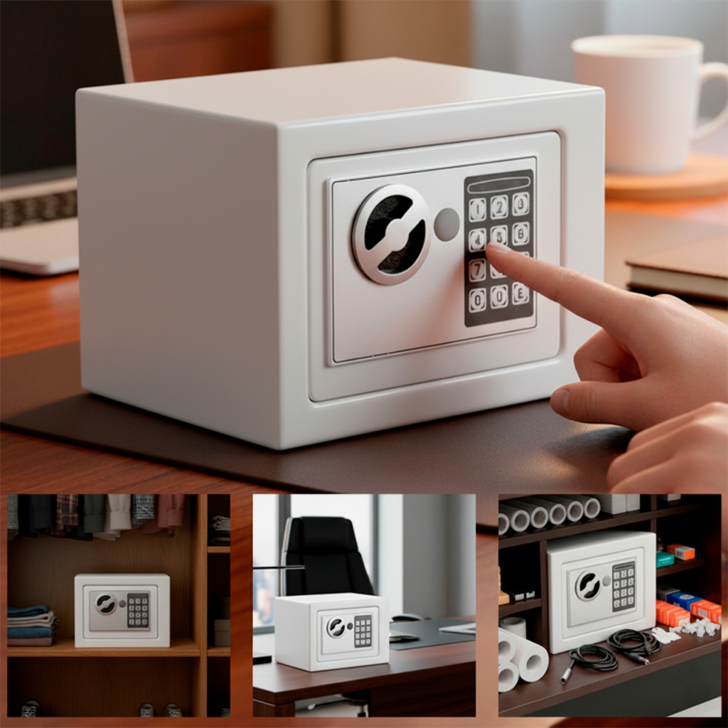 Cofre Eletrônico Digital de Segurança com Abertura por Senha e Chave Teclado - Branco