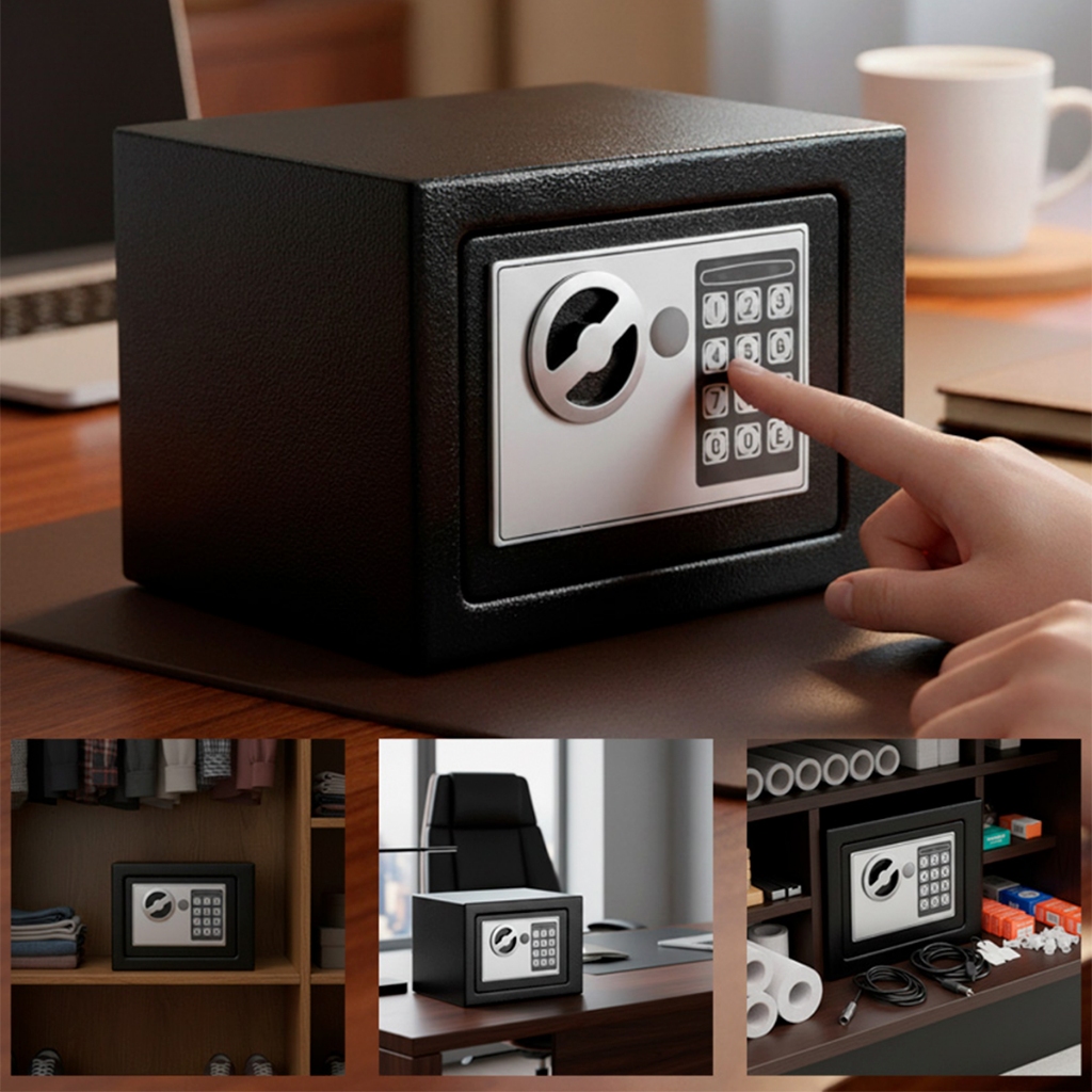 Cofre Eletrônico Digital Em Aço Com Combinação eletrônica + 2 Chaves - Preto em Oferta na Shopee