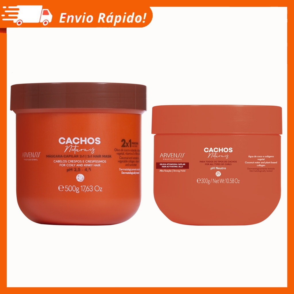Kit Arvensis Cachos Máscara 2x1 500gr + Geleia Alta Fixação 300gr em Oferta na Shopee