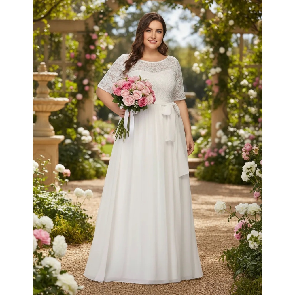 Vestido Renda Noiva Festa 55a Plus Size Civil Longo Casamento Branco em Oferta na Shopee