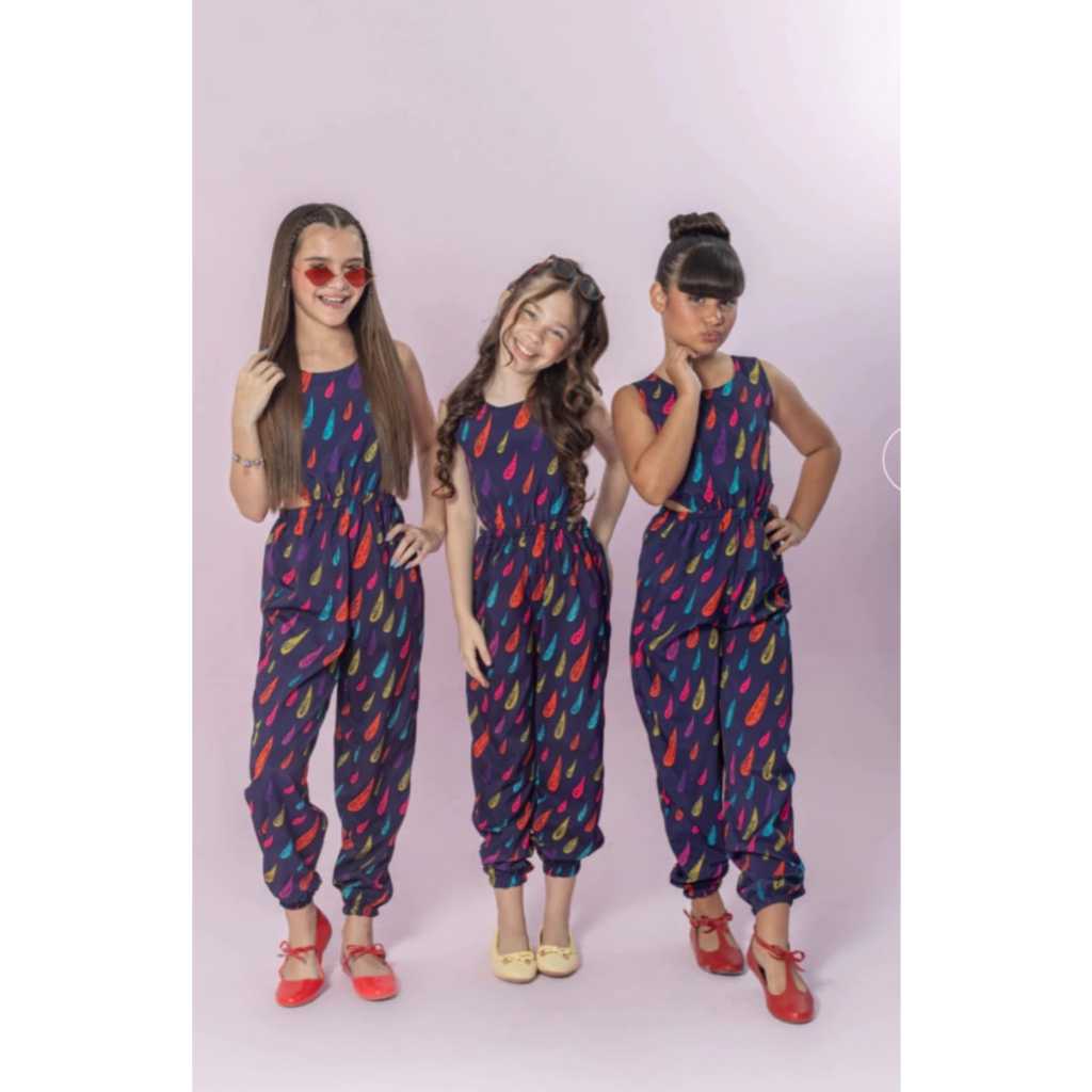 Macacão Infantil Feminino Regata Estampado Colorido com Calça fresquinho Confortável e Estiloso