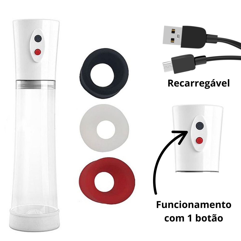 Bomba Peniana Automática com 3 Anéis de Silicone Pênis Pump Bomba Elétrica Recarregável USB