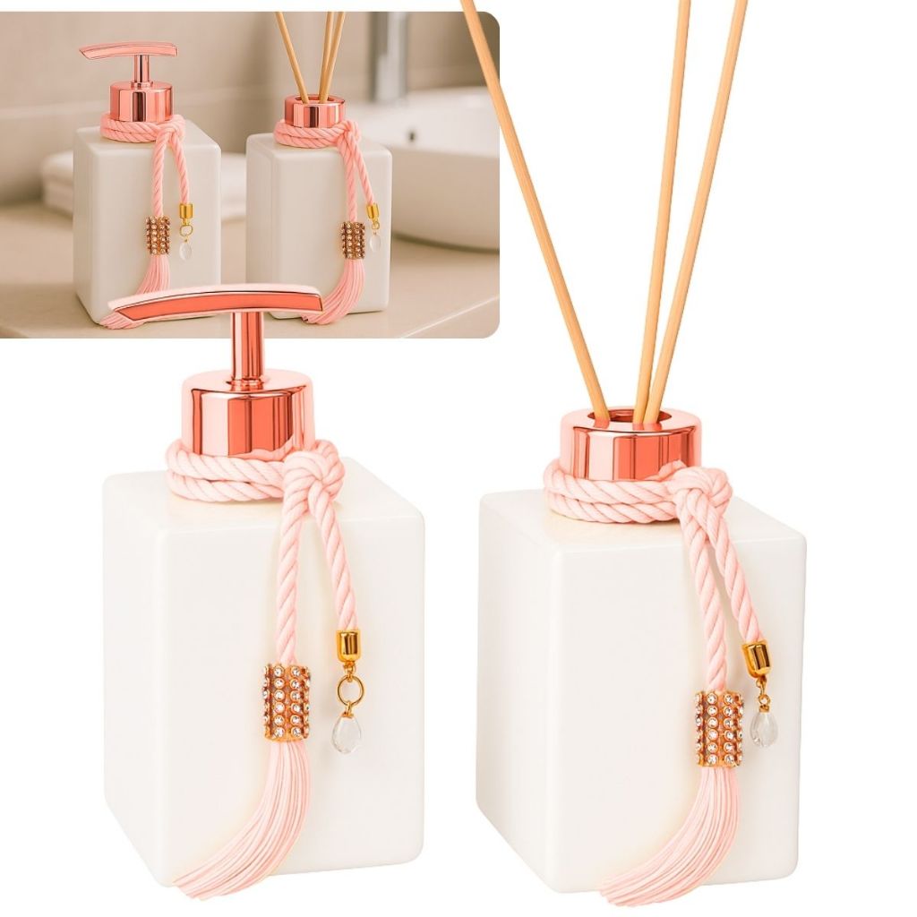 Kit Lavabo Branco Cubo 250ml C/ Enfeite Sabonete E Difusor · foto 2