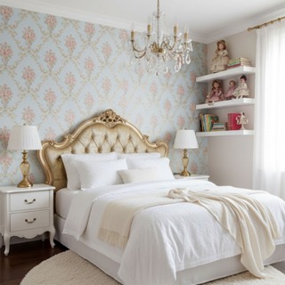 Papel de Parede Azul Com Arabescos Dourados e Flores Rosas - Rolo 10m x 53cm - Cola Inclusa - Textura Alto Relevo em Oferta na Shopee