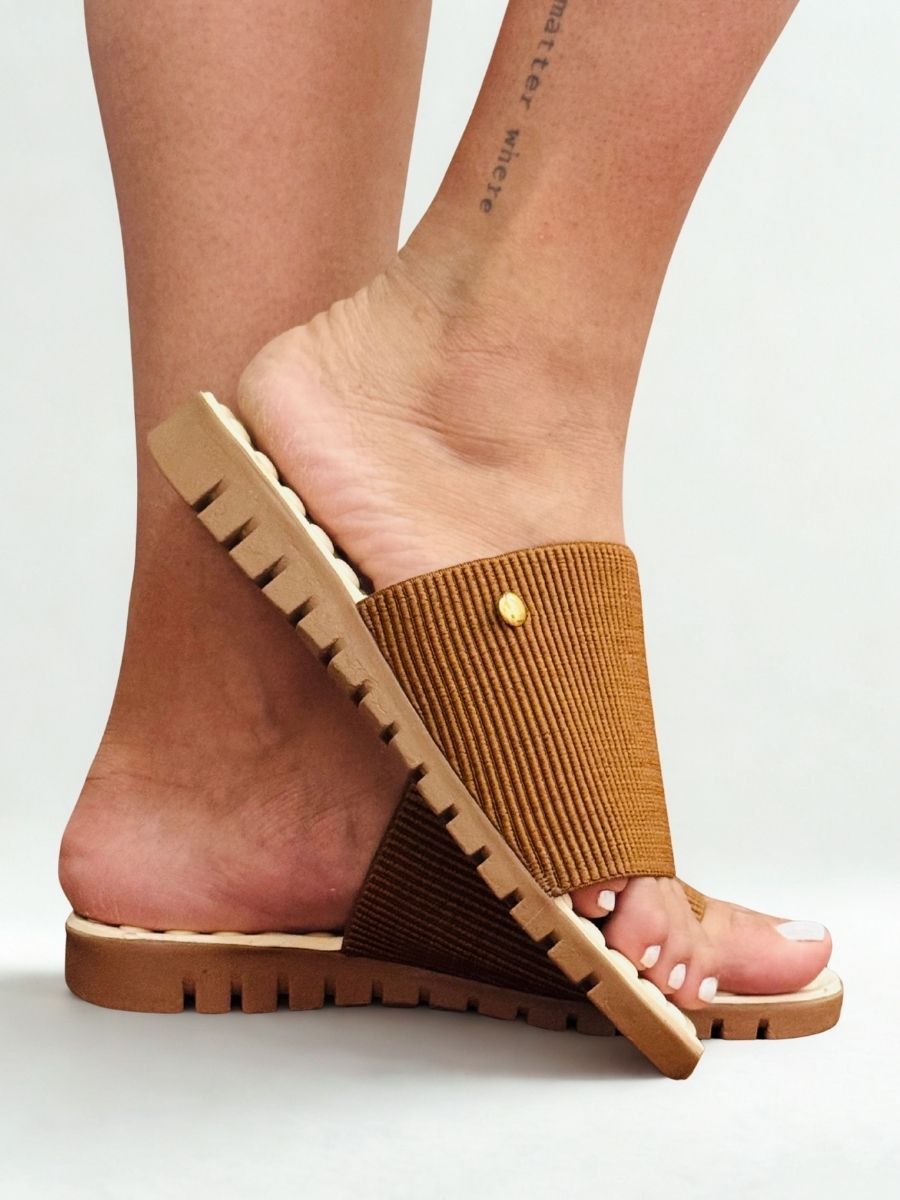 Chinelo Slide Rasteira Sandália Tecido Texturizado Feminino Fascite Esporão Alívio de Dores Conforto