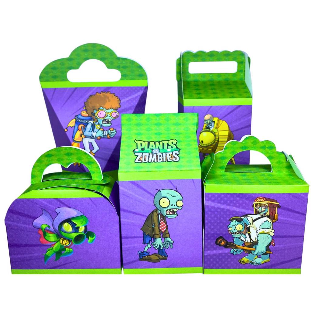 Kit Caixinhas Festa Plants vs Zombie Lembrancinha Tema Zombie Infantil Aniversário Menina e Menino Pegue e Monte