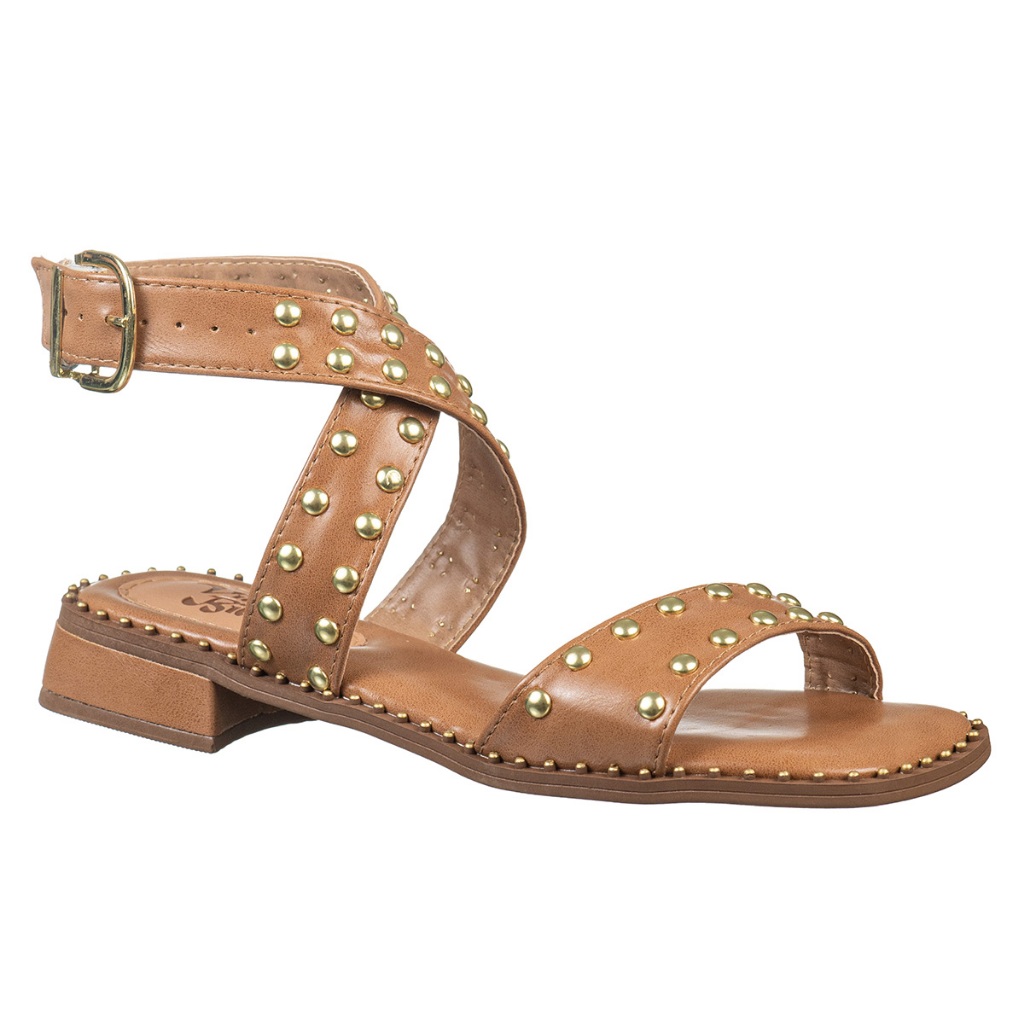 Sandália Feminina Estilo Rock Chic C/ Tachas E Salto Baixo- Via Birigui