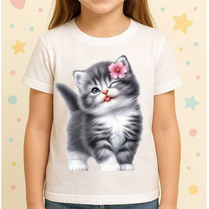 Camiseta Infantil Blusa Menina Estampa Gatinho