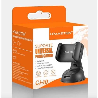 2 Suporte Veicular Para Celular Trava Ventosa Painel Vidro Ajustável H'maston CJ-10 Ultra Fixação