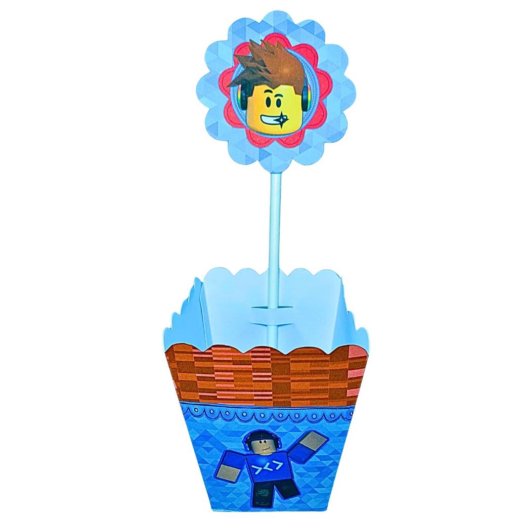 Centro de Mesa Tema Roblox Decoração Festa Infantil Aniversario Menino Cachepo de Mesa  Jogo para Menino Pegue e Monte