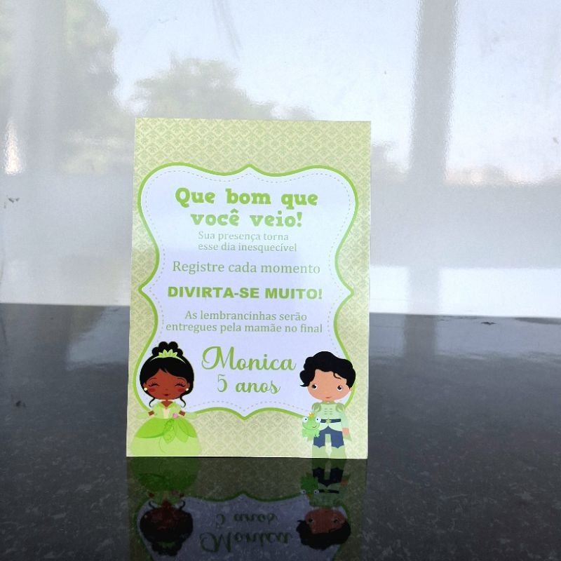 Plaquinha de Centro de Mesa Festa Infantil A Princesa e o Sapo Personalizada Lembrancinha Mesa Aniversário