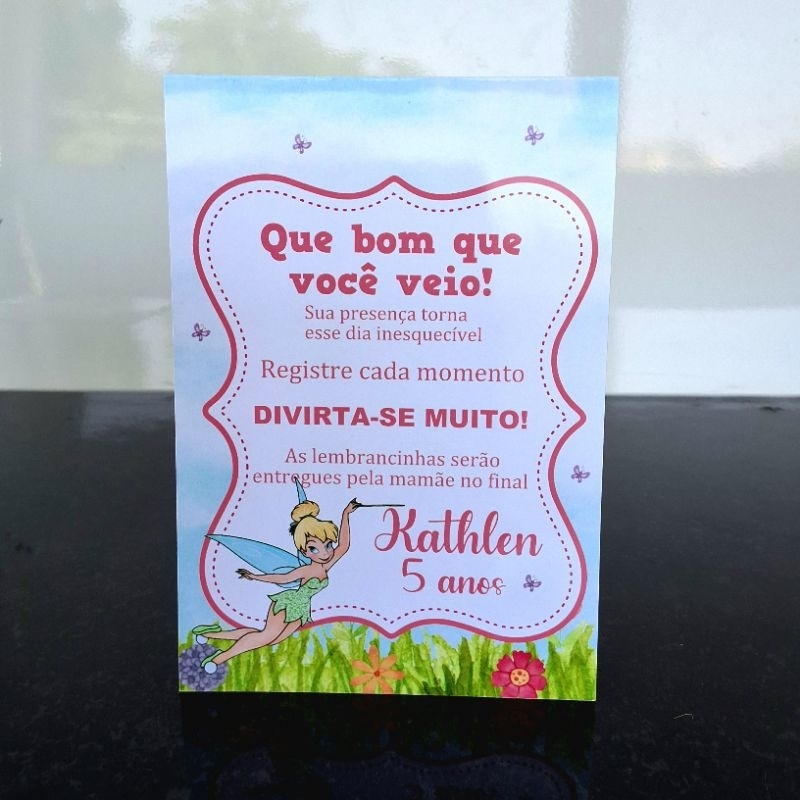 Plaquinha de Centro de Mesa Festa Infantil Sininho Tinker Bell Personalizada Lembrancinha Mesa Aniversário
