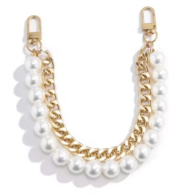 Alça Para Bolsa Com Pérola ABS Corrente Alumínio dourado 30Cm