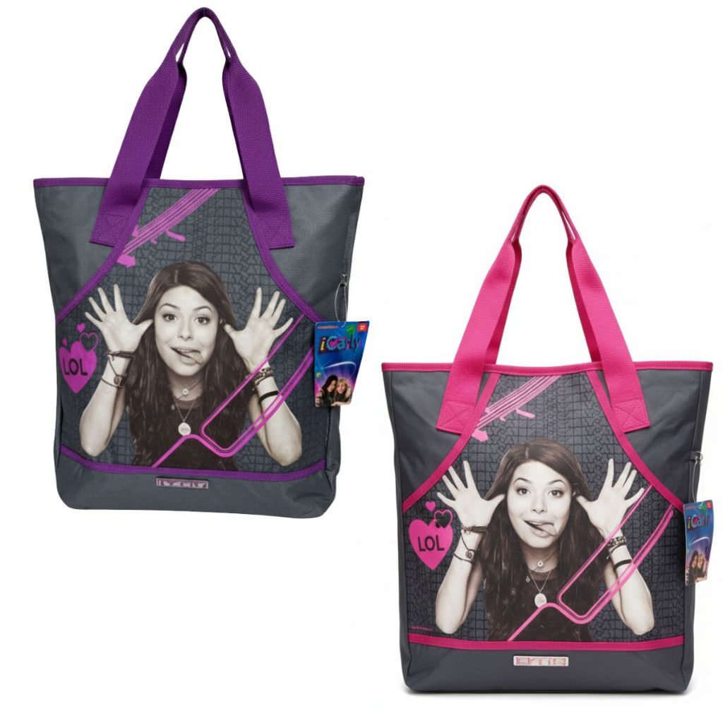 Bolsa Tipo Sacola de Ombro Escolar Grande Feminina Tote Bag iCarly Original Cabe Notebook