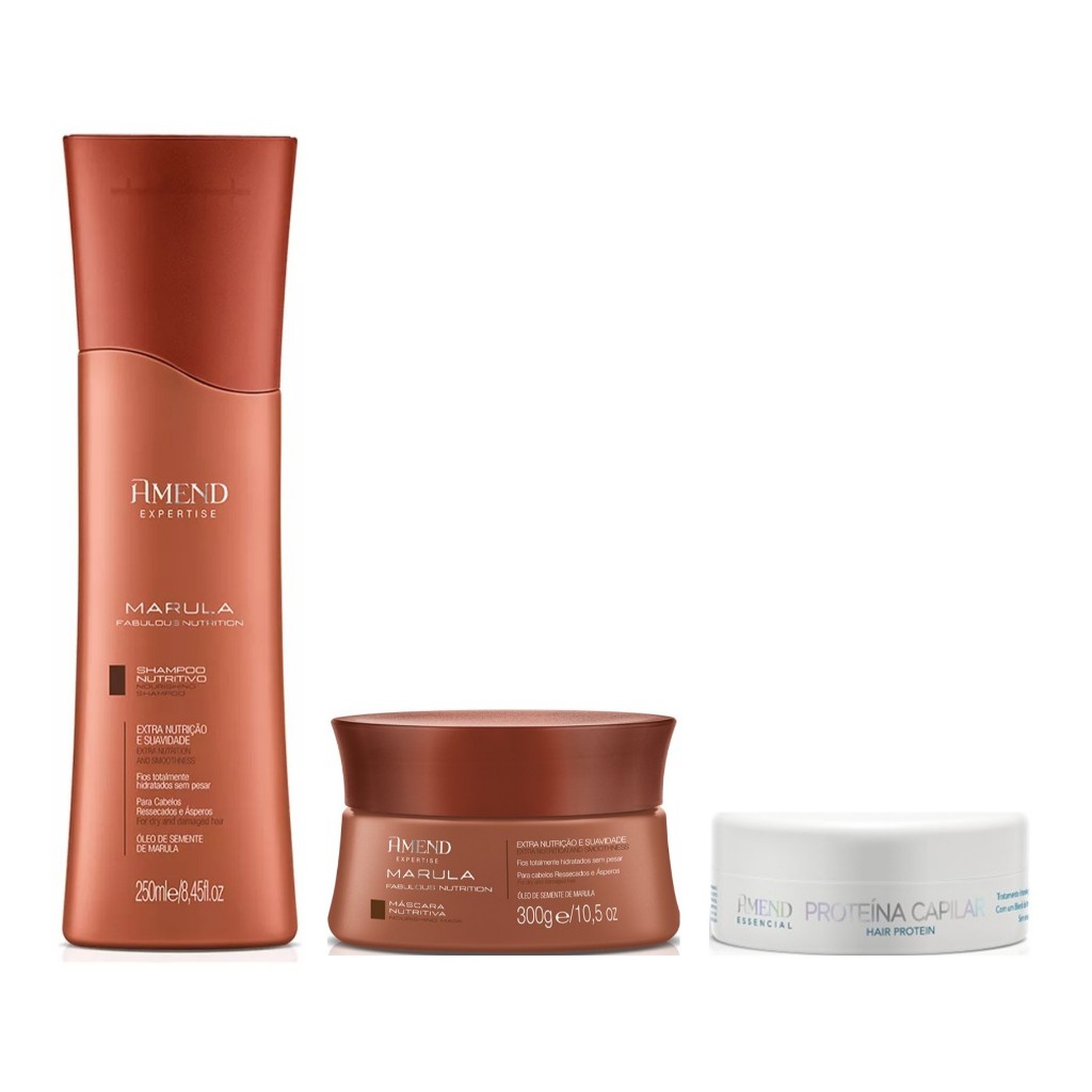 Amend Kit Marula Shampoo 250ml + Máscara 300g + Proteína Capilar 100