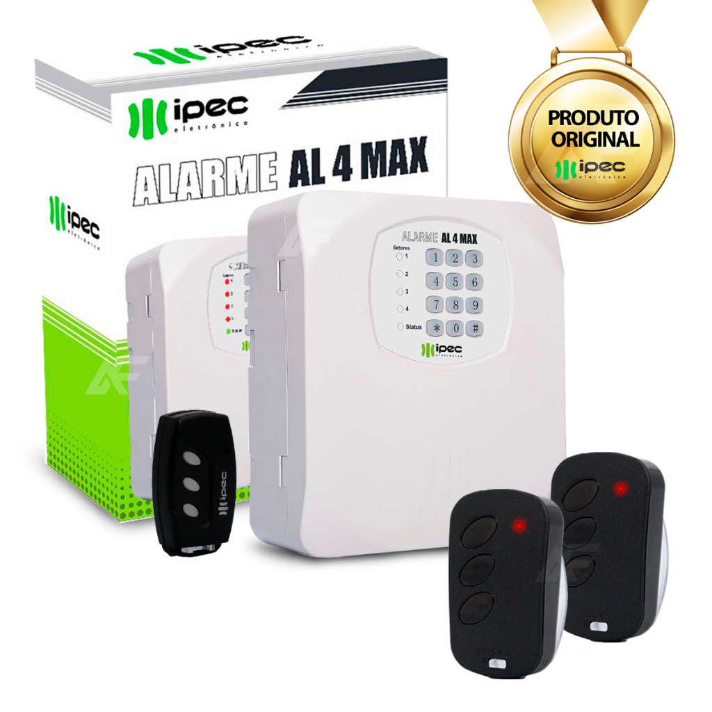 Kit Central De Alarme Al4 Residencial Ipec + 2 Controles Tx Deco Dig IPEC