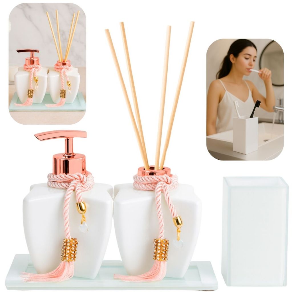 Kit Lavabo Estrela 280ml Saboneteira E Difusor C/ Bandeja Porta Objetos Decorativo Luxo — imagem 2 de 2