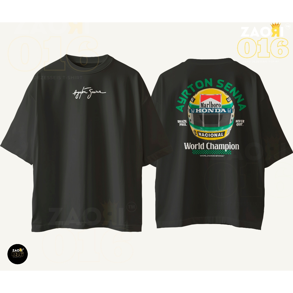 Camiseta Premium Capacete lenda Brasil Honda Marlboro World Champion Streetwear Algodão Formula 1