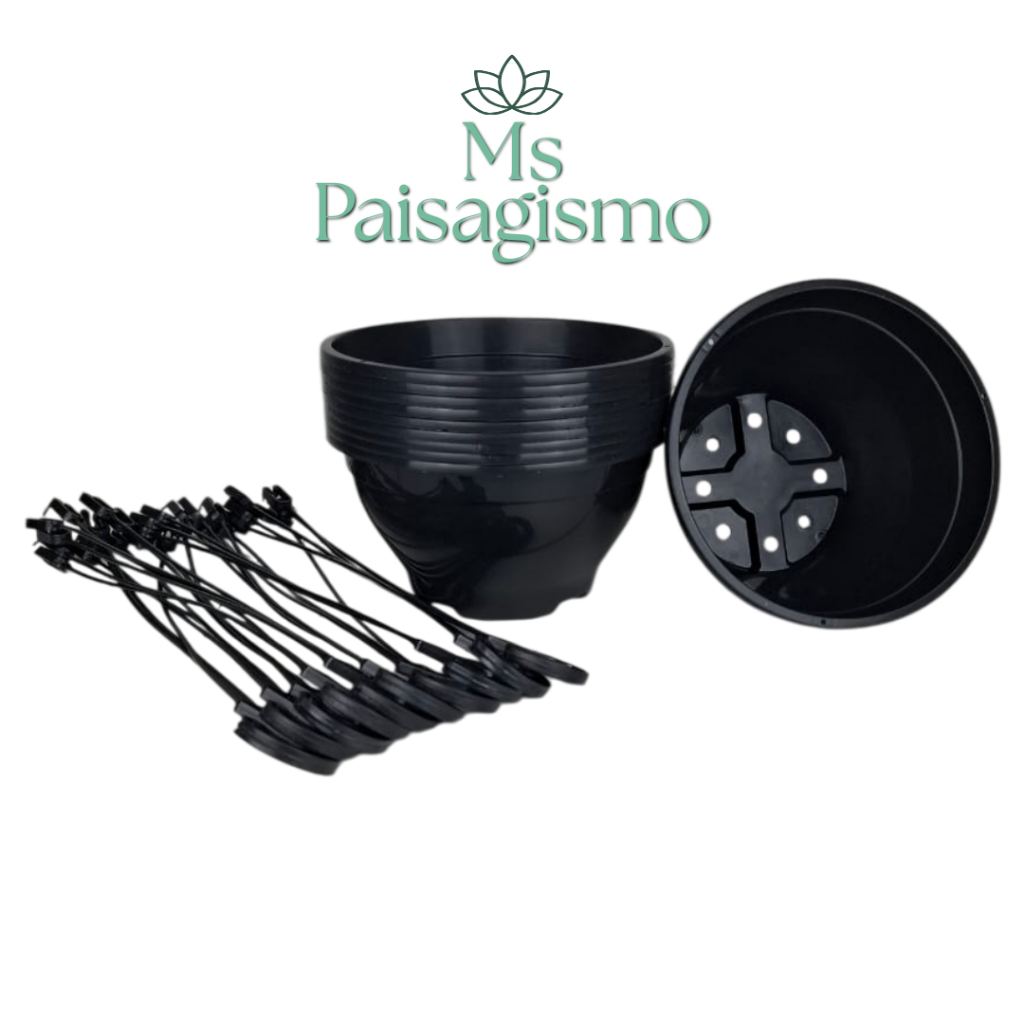 25 Vasos plástico cuias 21 Pretas Com Hastes para Plantas Samambaia Cactos Suculenta 2L