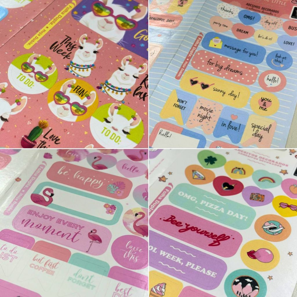 Conjunto 600 Adesivos 40 Folhas Adesivo Menina Tilibra Pool Party Anos 2000 Capricho Flamingo Verão