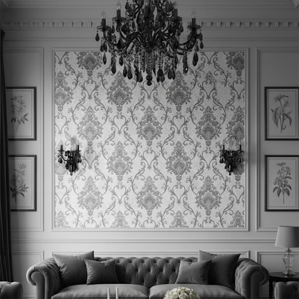 Papel de Parede Alto Luxo Clássico Damask Grafite e Cobreado - Rolo 10m x 53cm - Cola Inclusa - Vinílico lavável em Oferta na Shopee