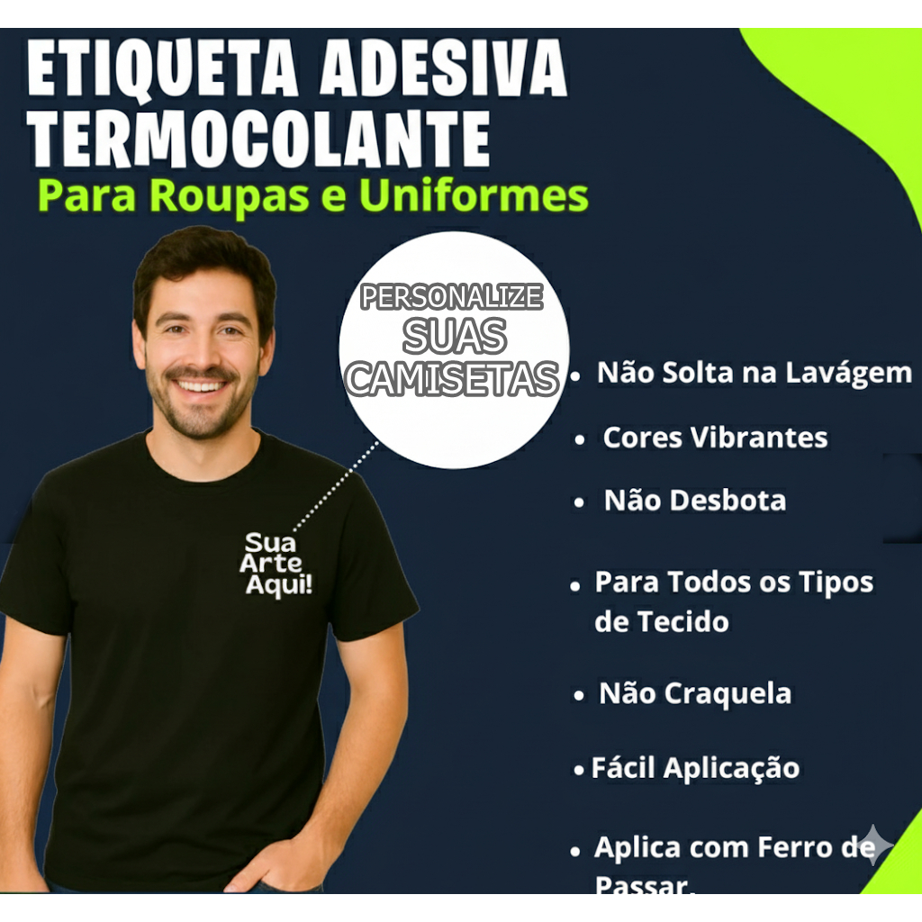 kit 25 Estampa DTF Personalizada com Sua logo | Termocolante Lavável | Aplique com Ferro ou Prensa