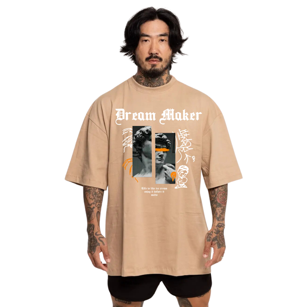 Camiseta Oversized Masculina  Bege Treino Academia  Estilo ar Livre Oversized casual Streetwear básica Unissex Estampada