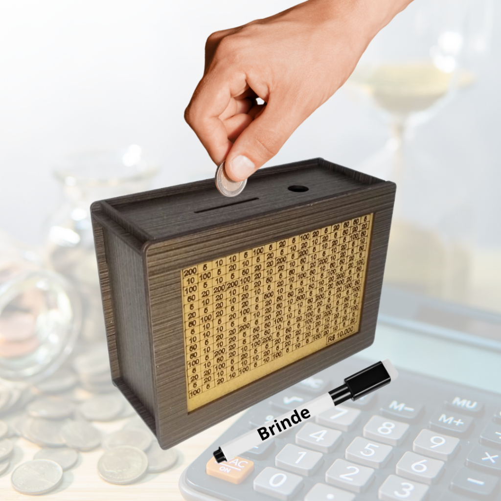 Caixa Mdf De Dinheiro Cofre Desafio 10 Mil Cofrinho Porta Moedas Guardar Dinheiro Woodbox Marrom