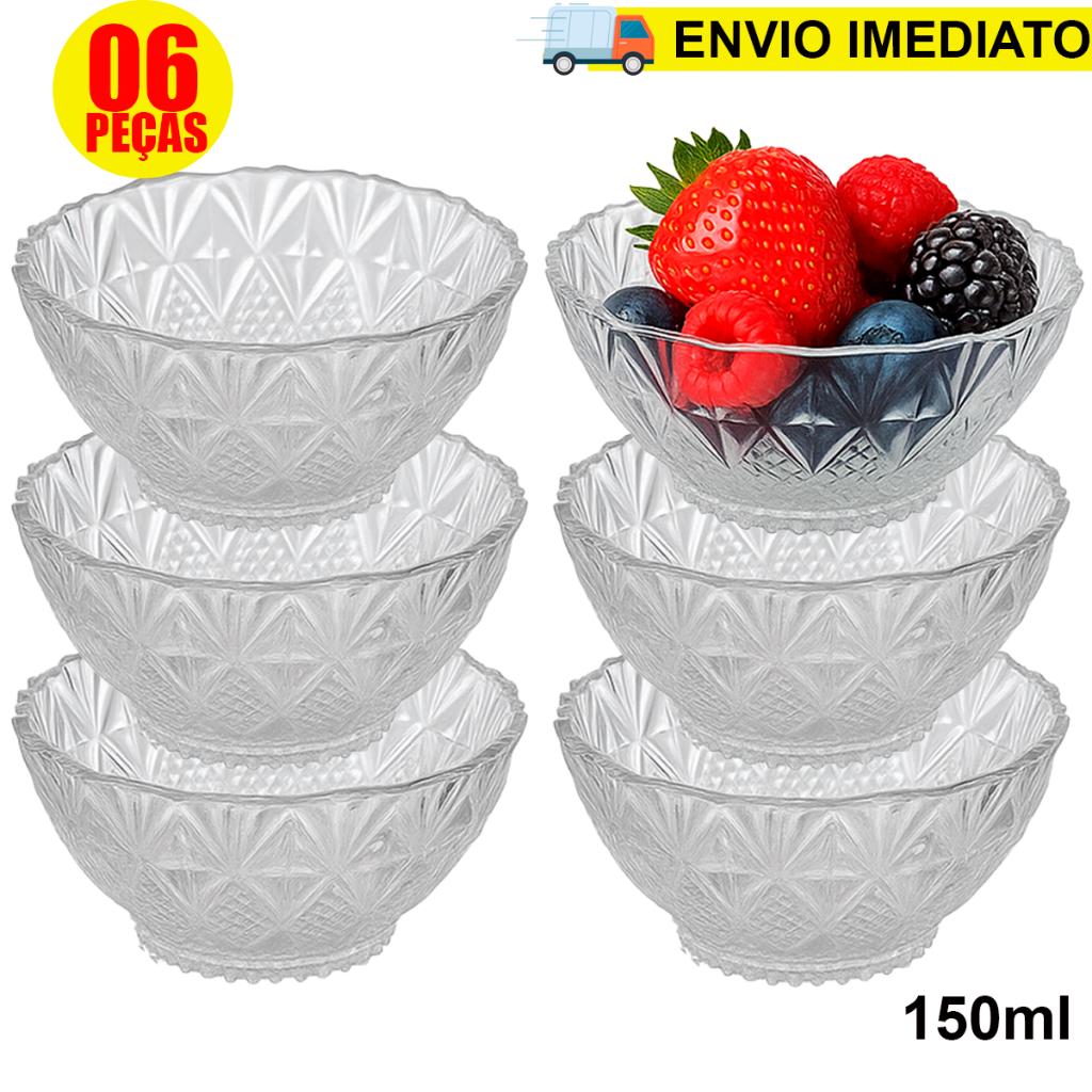Jogo Kit Conjunto de Taça Sobremesa Toffee Rocks 6X1 150 ml Vidro Resistente Elegante