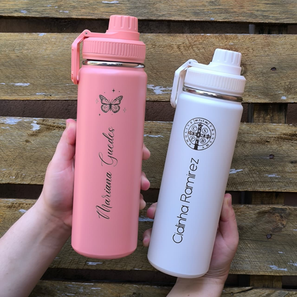 Garrafa Térmica Personalizada a Laser Bear Thermal – 800ml ou 550ml com Botinha de Silicone Amara