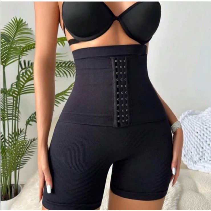 kit 2 Short Cinta Modeladora Fechamento Em Colchetes com 4 Barbatanas Pós Parto Pós Cirúrgico