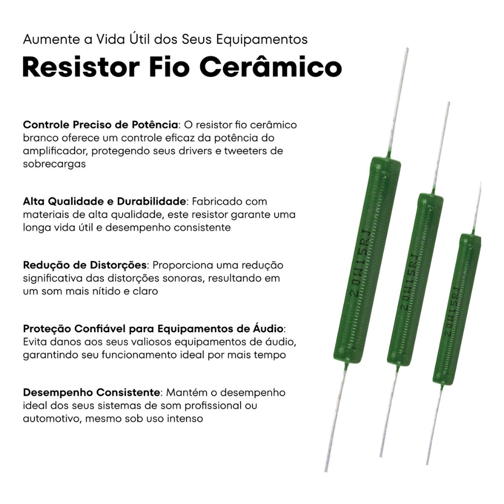Detalhes do Resistor Fio Cerâmico Storm 20w 15r Verde 10 Unidades