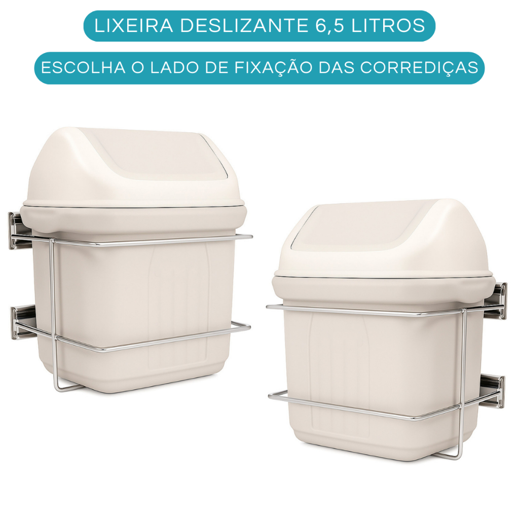 Lixeira Cozinha Deslizante Corrediça Embutir Basculante Giosul 6,5 Litros Lado Direito ou Esquerdo