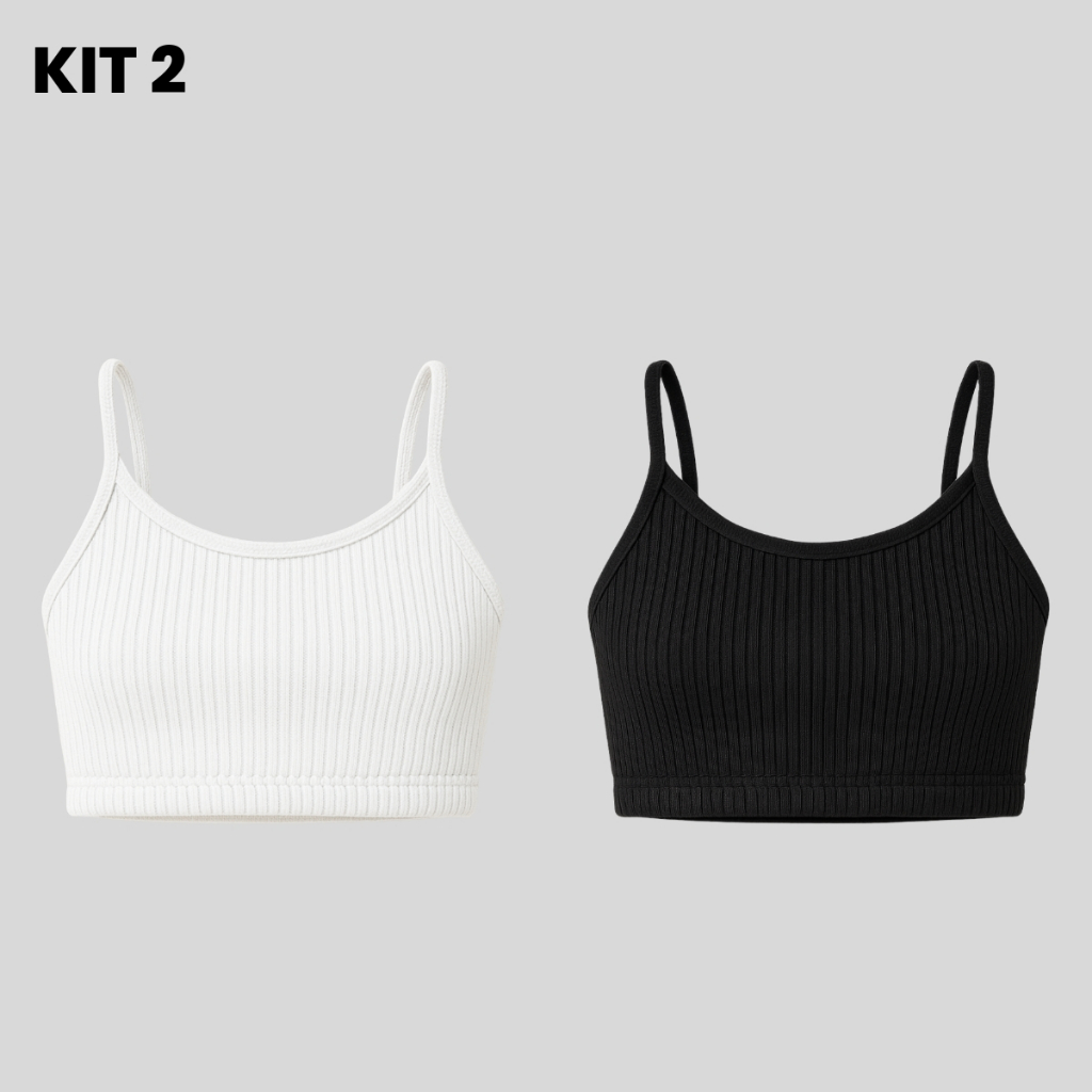 Kit 2 Cropped Feminino Top Alça FinaDuplo Canelado | Academia ou Casual | Conforto & Estilo