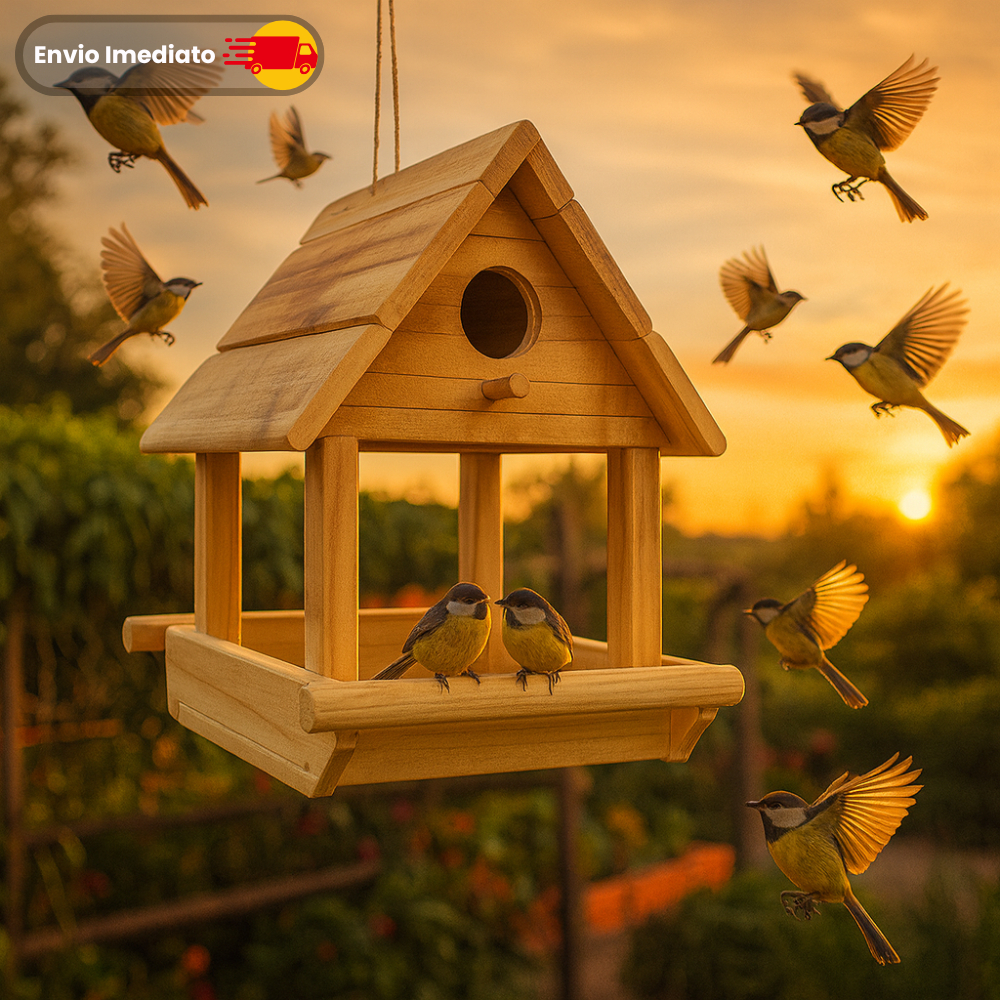 Casinha de Passarinho em Madeira com Comedouro Casa de Passaros Decoração de Jardim e Varandas - Envio Imediato em Oferta na Shopee