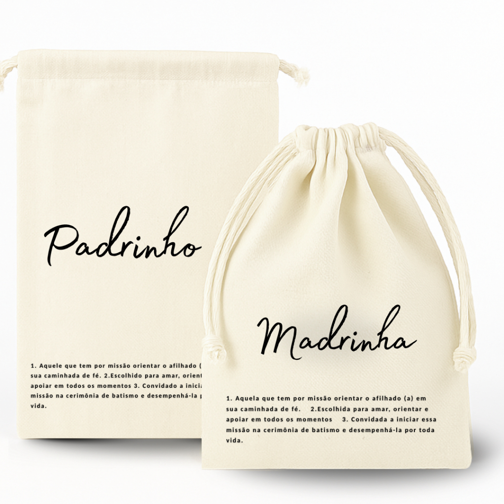 Saquinho lembrancinha "Padrinho e Madrinha" de BATISMO batizado em Oferta na Shopee