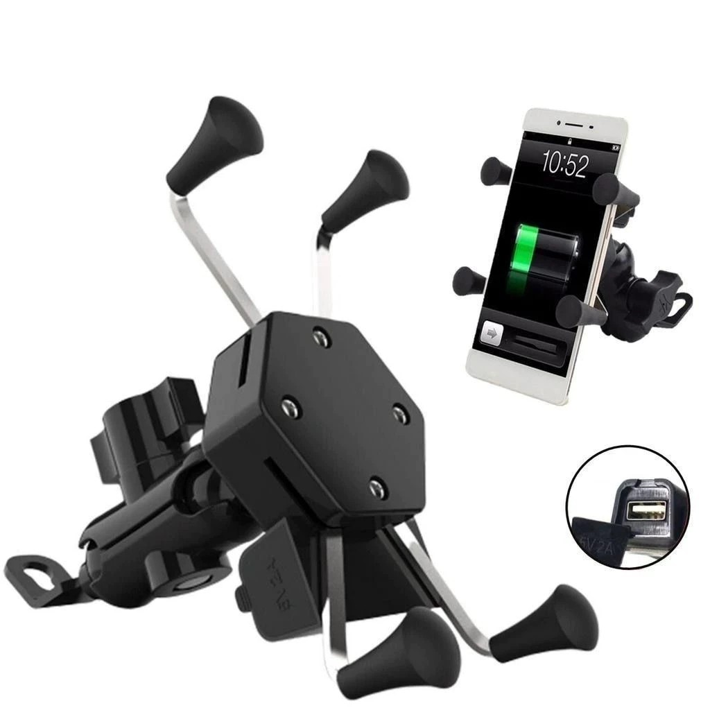 2 Suporte Veicular Garra X Para Celular Moto Universal Com Carregador Usb 360 Graus H'maston CJ-110