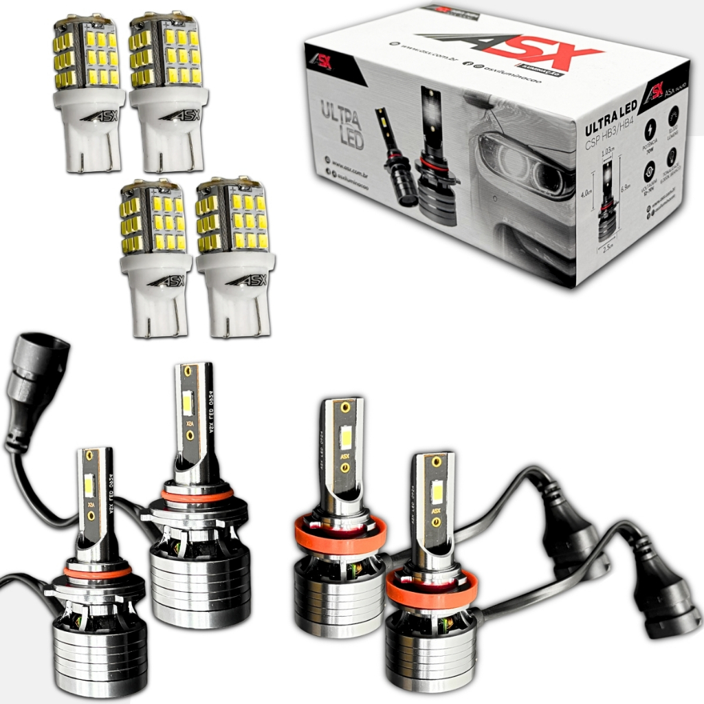 Kit Ultra Led H11 HB3 + T10 42led  70w 10000 Lumens 6000K Asx Chip Csp 1 Par H11 1 Par Hb3 2 Pares T10 42led em Oferta na Shopee
