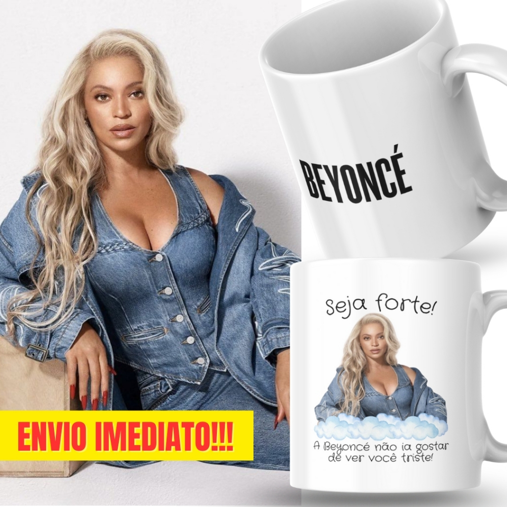 Caneca Xicara Porcelana 325ml Seja Forte Beyoncé Fã Casa Decoração Personalizada Presente