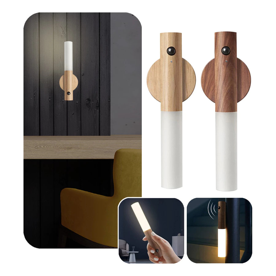 Kit com 2/3/4 Luminária Led Recarregável Sensor de Movimento Arandela Madeira Parede Mesa Magnética Bastão em Oferta na Shopee