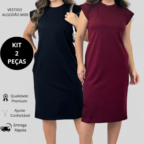 Kit 2 ou 1 Vestido Feminino 100% Algodão Premium Manga Curta Super Confortável em Oferta na Shopee