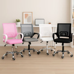 Cadeira de Escritório Giratória Office Arco Estofado Mesh com Altura Ajustável e Rodízios 360°