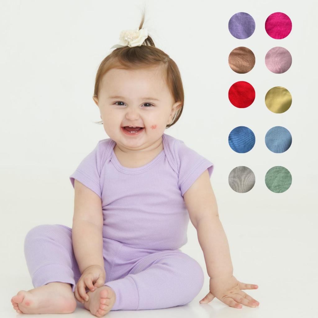 Conjunto Body Calça Infantil Bebê Manga Curta Calça Ribana Canelada 2x1 Penteada Premium