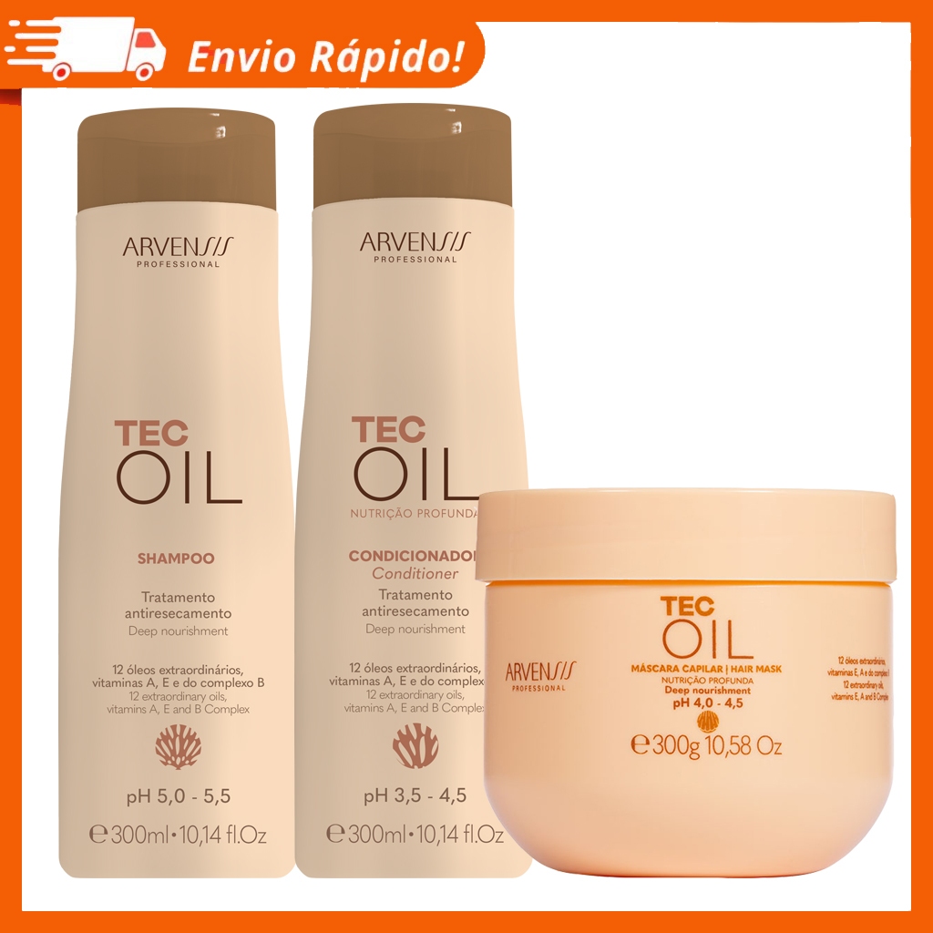 Kit Tec Oil Shampoo Condicionador Máscara 300gr Arvensis