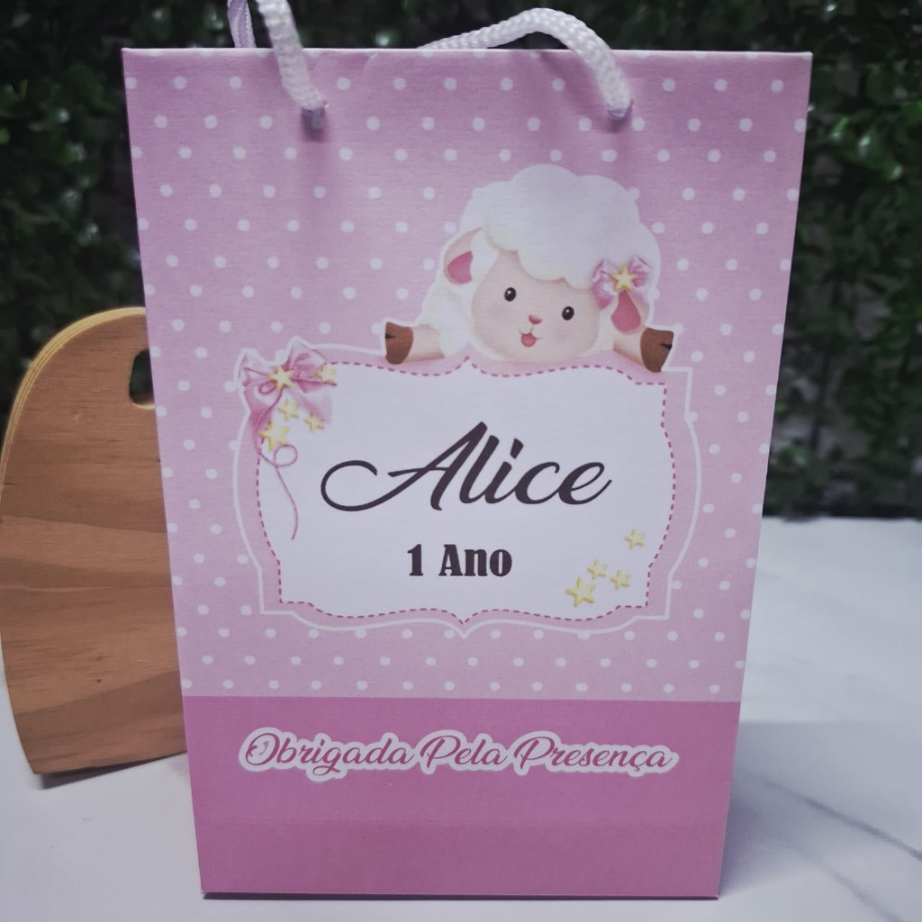 Sacolinha Surpresa Personalizada Lembrancinha Batizado - Chá de Bebê e Aniversário Ovelhinha Rosa PEGUE E MONTE