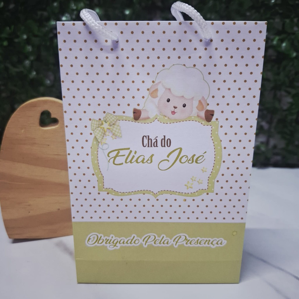 Sacolinha Surpresa Personalizada Lembrancinha Batizado - Chá de Bebê e Aniversário Ovelhinha Verde PEGUE E MONTE
