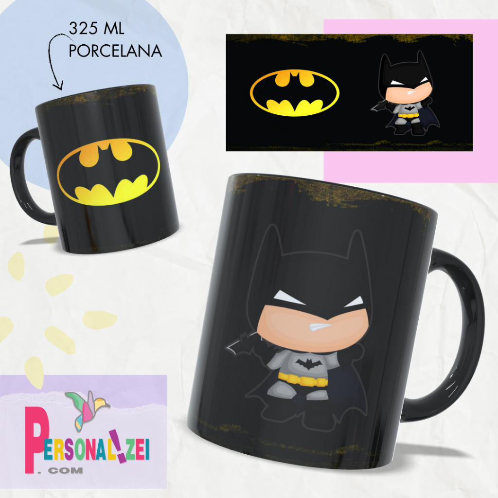 Caneca Personalizada Batman Caneca Porcelana Geek Batman Xícara Porcelana DC Alça e Interior Preto