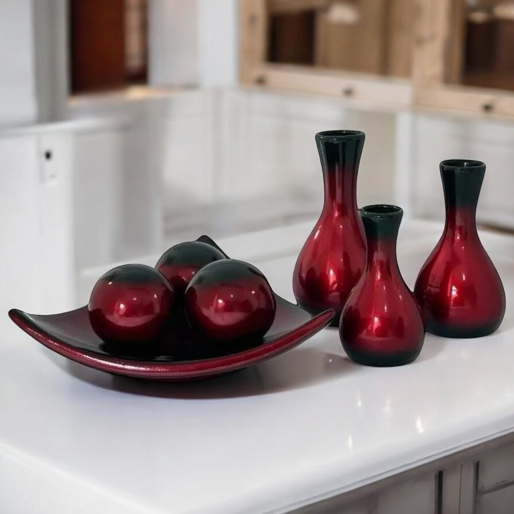 Enfeite Kit Vaso Cerâmica Decoração Fruteira Luxo Mesa Aparador Presente